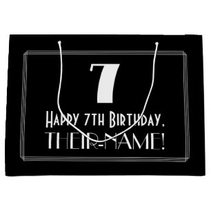7th Birthday: Art Deco Inspired Style "7", Name Large Gift Bag