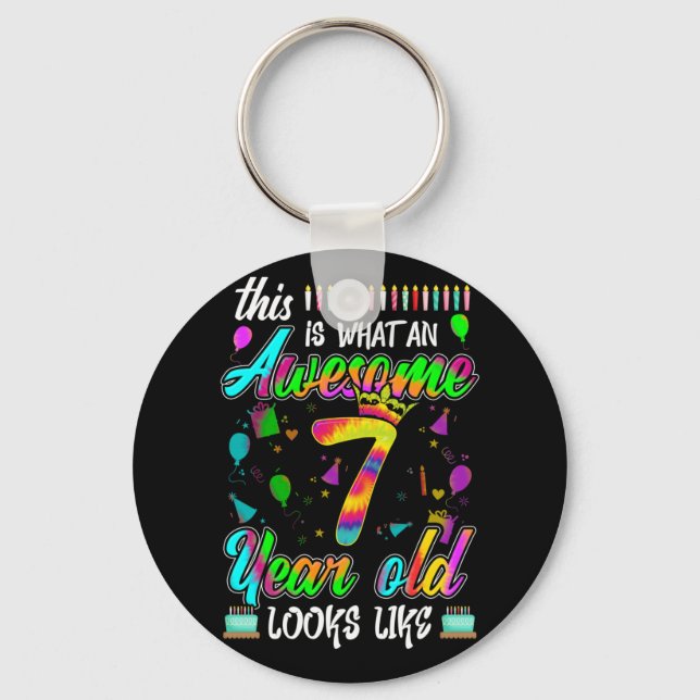7th Birthday Awesome 7 Year Old Looks Like Keychain (Front)
