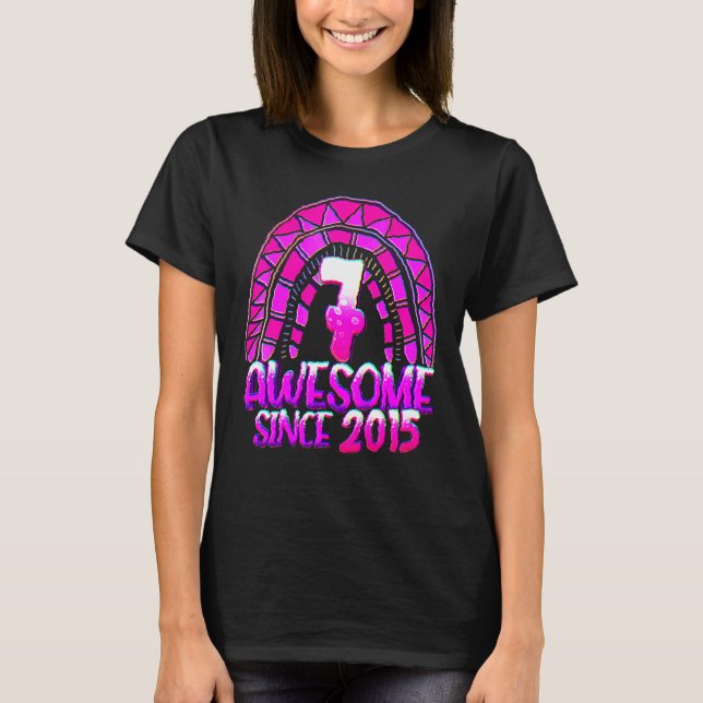7th Birthday Awesome Since 2015 Birthday Rainbow   T-Shirt (Front)