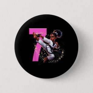 7th Birthday Black Girl Martial Arts Party Taekwon 2 Inch Round Button