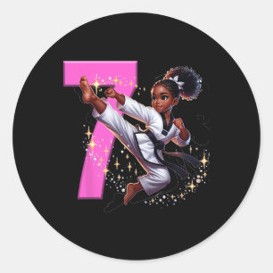 7th Birthday Black Girl Martial Arts Party Taekwon Classic Round Sticker