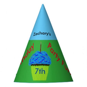 7th Birthday Blue Cupcake Personalized Any AGE Party Hat