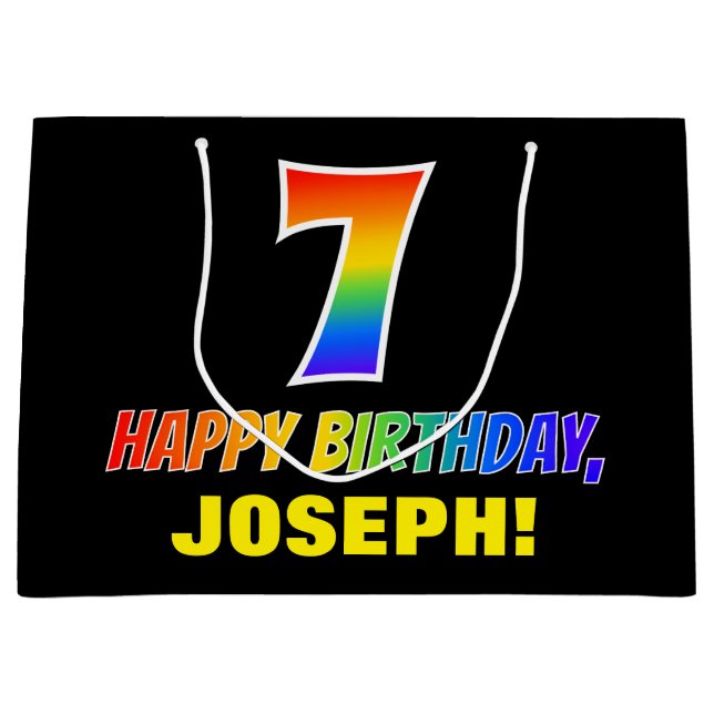 7th Birthday: Bold, Fun, Simple, Rainbow 7 Large Gift Bag (Front)