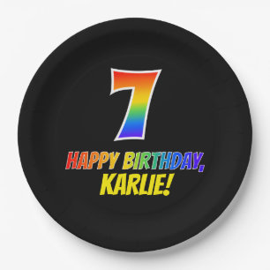 7th Birthday: Bold, Fun, Simple, Rainbow 7 Paper Plate