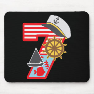 7th Birthday Boy 7 Years Old Little Sailboat Nauti Mouse Pad