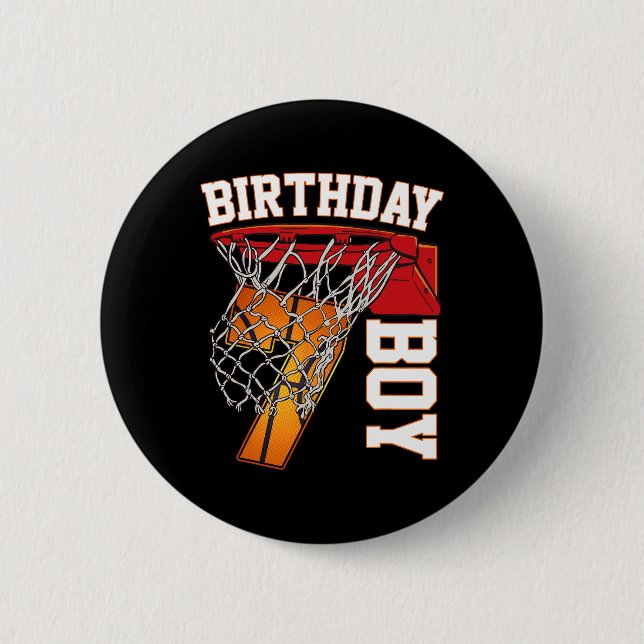 7th Birthday Boy Basketball 7 Year Old Theme Playe 2 Inch Round Button (Front)