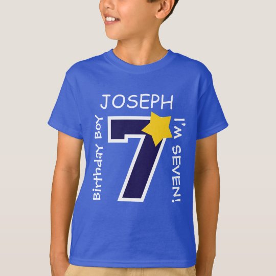 7th Birthday Boy BLUE One Year Custom Name A07A T-Shirt