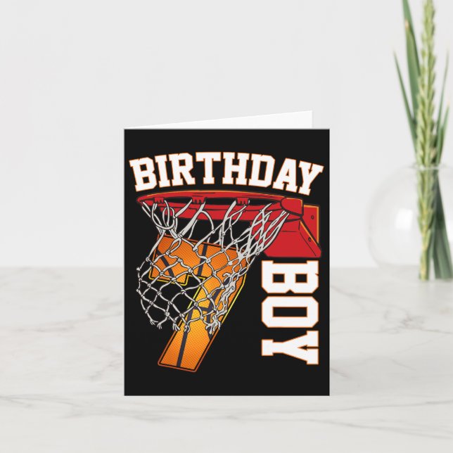 7th Birthday Boy Bysketbyll 7 Year Old Theme Playe Card (Front)