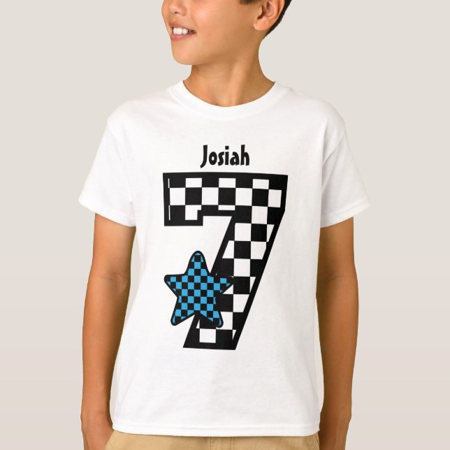 7th Birthday Boy Checked Star Custom Name V07A T-Shirt (Front)