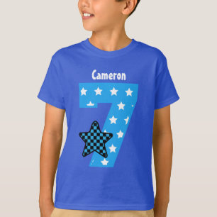 7th Birthday Boy Checked Star Custom Name V07D T-Shirt