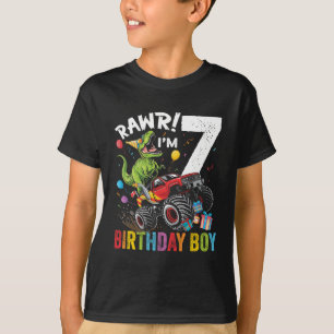 7th Birthday Boy Dinosaur Monster Truck T-Shirt
