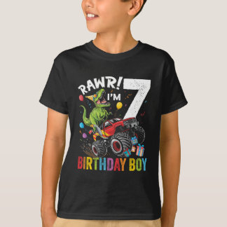 7th Birthday Boy Dinosaur Monster Truck  T-Shirt