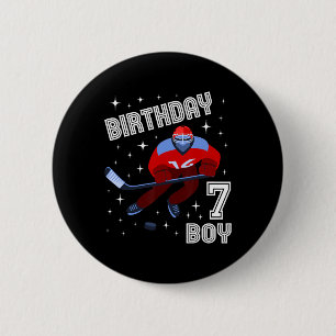 7th Birthday Boy Ice Hockey 7 Year Old Fun B-Day M 2 Inch Round Button