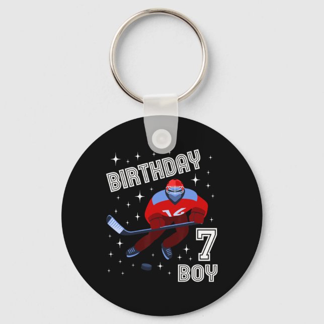 7th Birthday Boy Ice Hockey 7 Year Old Fun B-Day M Keychain (Front)
