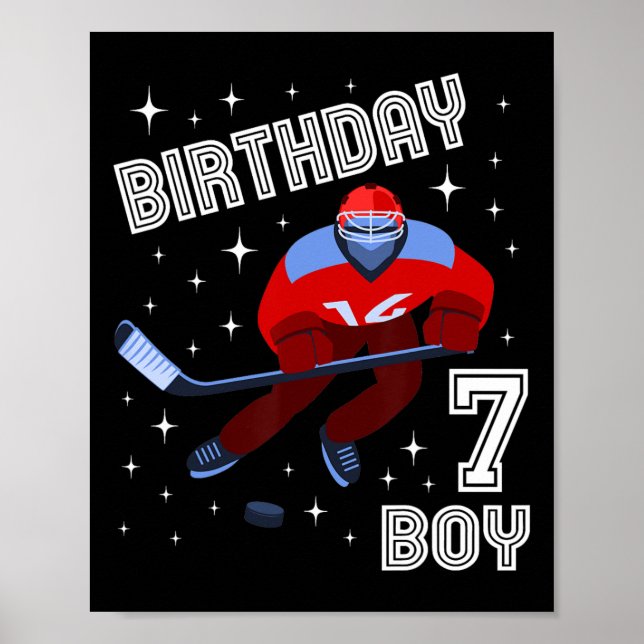 7th Birthday Boy Ice Hockey 7 Year Old Fun B-Day M Poster (Front)