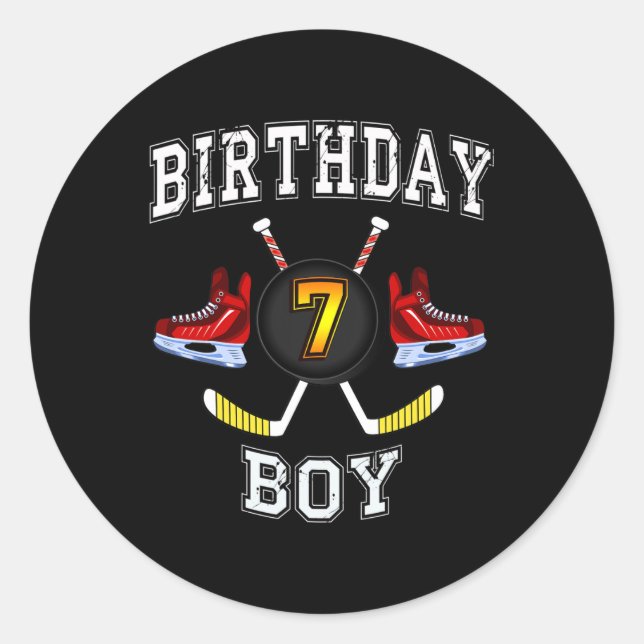 7th Birthday Boy - Ice Hockey 7 years old kid  Classic Round Sticker (Front)