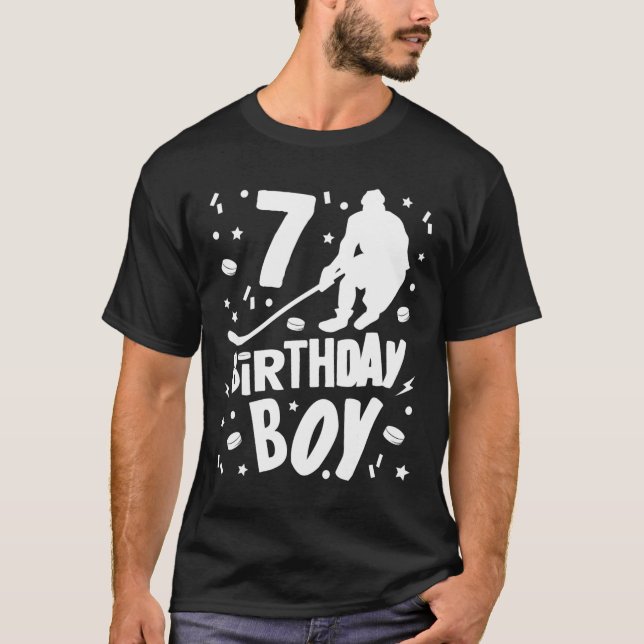 7th Birthday Boy Ice Hockey Kids 7 Years Old Party T-Shirt (Front)