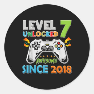 7th Birthday Boy Level 7 Unlocked Awesome Since 20 Classic Round Sticker