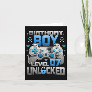 7th Birthday Boy Level 7 Unlocked Video Game Party Card