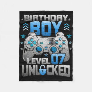 7th Birthday Boy Level 7 Unlocked Video Game Party Fleece Blanket