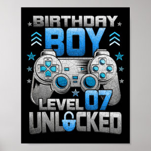 7th Birthday Boy Level 7 Unlocked Video Game Party Poster
