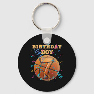 7th Birthday Boy Seven 7 Years Old Basketball Play Keychain