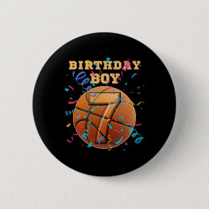 7th Birthday Boy Seven 7 Years Old Sketll Players 2 Inch Round Button