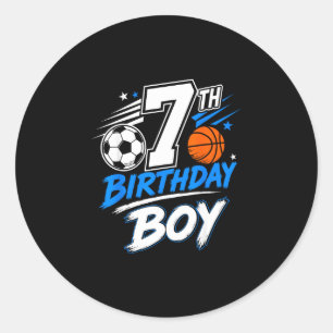 7th birthday boy soccer basketball graphic  classic round sticker