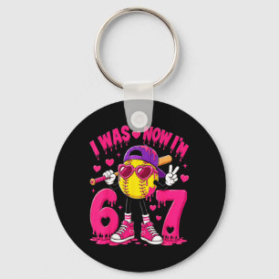 7th Birthday Boy Softball Ice Cream Drip 7 Year Keychain