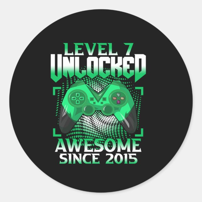 7th Birthday Boy Video Gamer Level 7 Unlocked Classic Round Sticker (Front)