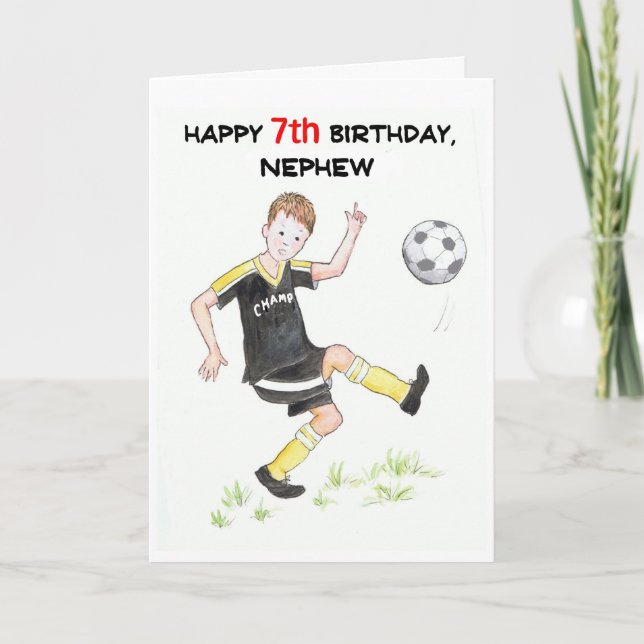 7th Birthday Card for a Nephew - Footballer (Front)