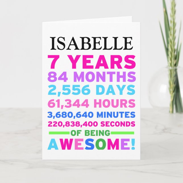 7th Birthday Card Seven Years of Awesome Girl (Front)