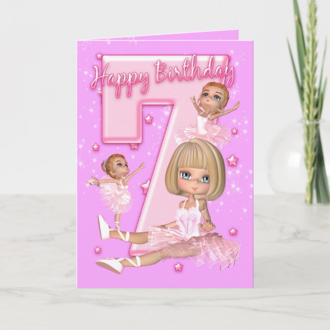 7th Birthday Card With Cute Ballerina (Front)