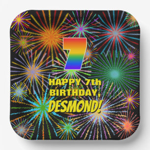 7th Birthday: Colourful, Fun Celebratory Fireworks Paper Plate