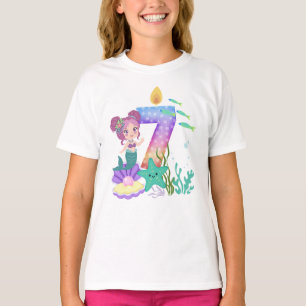 7th Birthday Colourful Mermaid & Sea Creatures T-Shirt