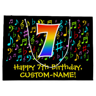 7th Birthday - Colourful Music Symbols, Rainbow 7 Large Gift Bag