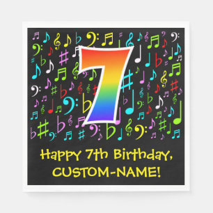 7th Birthday - Colourful Music Symbols, Rainbow 7 Napkin
