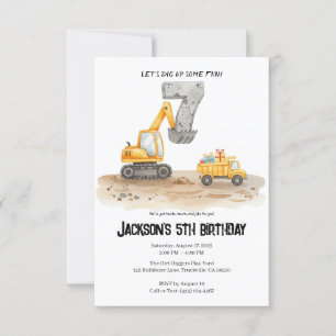 7th Birthday Construction Boy Birthday Invitation