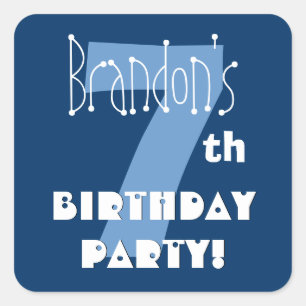 7th Birthday Custom Name Navy and Baby Blue Square Sticker