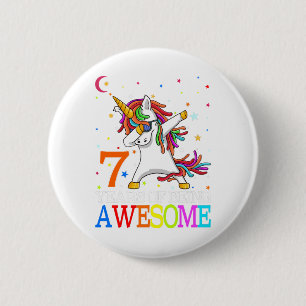 7th Birthday Dabbing Unicorn Party Gift 7 Years 2 Inch Round Button
