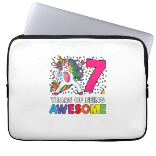 7th Birthday Dabbing Unicorn Party Gift 7 Years Ol Laptop Sleeve