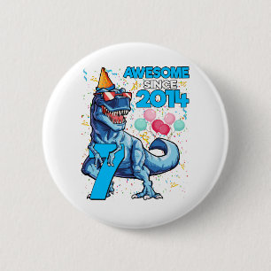 7th Birthday Dinosaur 7 Year Old Boy Kids Awesome 2 Inch Round Button
