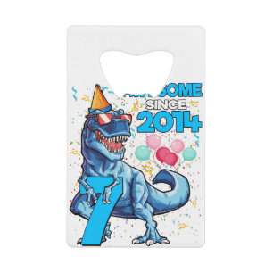 7th Birthday Dinosaur 7 Year Old Boy Kids Awesome Credit Card Bottle Opener