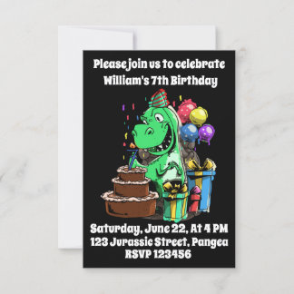 7th Birthday, Dinosaur, Bday, For Boys Invitation