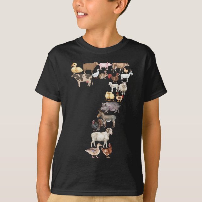 7th Birthday Farm Animals 7 Year Old Bday Gift T-Shirt (Front)