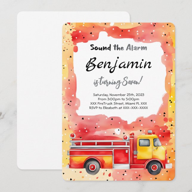7th Birthday Fire Truck Invitation (Front/Back)