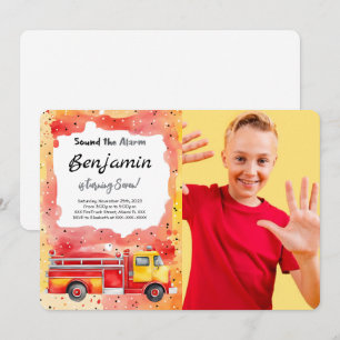 7th Birthday Fire Truck Photo Invitation
