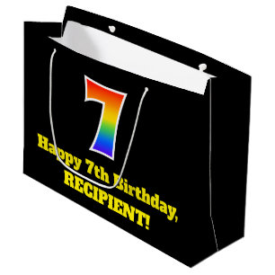 7th Birthday ~ Fun, Colourful, Vibrant, Rainbow 7 Large Gift Bag