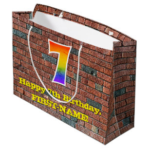7th Birthday: Fun, Graffiti-Inspired Rainbow # 7 Large Gift Bag
