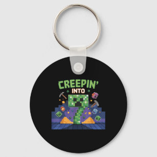 7th Birthday Gamer Pixel Creepin’ Into 7 Video Gam Keychain